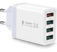 Chargeur USB, Adaptateur de Charge USB à 4 Ports avec Chargeur Rapide Smart QC 3.0 de 33W Chargeur Multi-Ports Compatible avec iPhone 11/12/13/14/15/16/iPad/Samsung Galaxy S21/S22/23/S24