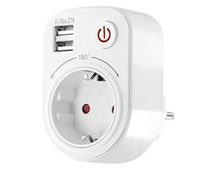 Chargeur USB adaptateur de prise 2100 mA rotatif et orientable Protection enfant Interrupteur de voyage Blanc