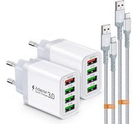 Chargeur Usb,Bloc D'alimentation 4 Ports 33 W Avec Chargeur Rapide Qc 3.0 Usb,Multiple,Avec 2 Câbles De Charge Rapide De 2 M/3 M,Adaptateur Pour Samsung Galaxy S24/23/22/21,Ipad Pro,Lg,Sony.[F135]