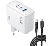 Chargeur USB C 100 W GaN 3 ports avec câble USB C, bloc d'alimentation multiple PD 3.0 pour MacBook iPad Pro Air, iPhone 16 15 14 Pro Max Plus, Galaxy S25 S24 Ultra, Steam Deck, Google, etc