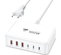 Chargeur USB C, 100W 6 Port Chargeur Rapide USB C Multiple Secteur 3 USB-c+3 USB-A 3.1A Type C Adaptateur Chargeur USB pour iPhone 17 16 15 14 13 12 11 Pro Max, MacBook Pro/Air iPad, Samsung S24 S23