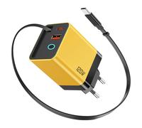 Chargeur USB C 120 W, chargeur rapide avec câble de charge rétractable de | Chargeur rapide USB-C GaN - 3 en 1 - Chargeur rapide de voyage - Compatible avec iPhone 17/16/15 Pro et Galaxy S25 (jaune)