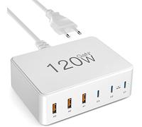 Chargeur USB C, 120 W, GaN 6 ports, adaptateur secteur USB C, adaptateur d'alimentation avec 3 USB-C et 3 USB-A, station de charge USB multiple PD QC 3.0 pour MacBook Pro, ordinateur portable, iPhone,