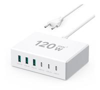 Chargeur USB C 120W Charge Rapide 6 Port Prise USB C Multiple GaN PD+QC Adaptateur Secteur Compatible avec iPhone/Samsung/Google/Tablette/Mobile Power et Autres appareils (Blanc)