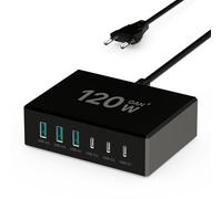 Chargeur USB C 120W GaN,Station de Charge 6 Ports Compatible avec iPhone/Samsung/Google/Tablet/Mobil Power (Noir)