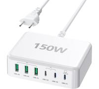 Chargeur USB C 150W Multiple, 6 en 1 GaN Station De Charge USBC avec Port De Sortie 65W pour MacBook Pro/Air, Lenovo, HP, Ordinateur Portable, USBA Chargeur Rapide avec QC3.0 pour, iPhone,Samsung