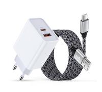 Chargeur USB C 20 W avec câble de charge pour Samsung Galaxy A17 A57 A16 A56 A36 A55 A15 A35 S26 S25 S24 S23 S22 S21 S20 FE, chargeur rapide à 2 ports USB C - Câble de charge Samsung