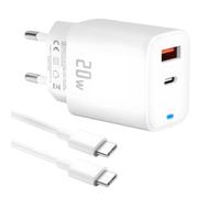 Chargeur USB-C 20 W GaN rapide, alimentation USB-C 2 ports, adaptateur secteur PD 3.0, câble de charge avec câble de charge rapide Type-C pour iPad Air Pro Mini MacBook iPhone 16 15 14 Pro Samsung Gal