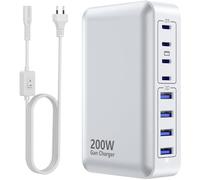 Chargeur USB-C 200 W, hub de Charge Rapide GaN à 8 Ports, Adaptateur PD 65 W pour Ordinateur Portable, Compatible avec MacBook Pro/Air, Dell, Steam Deck, iPhone 16/15/14, Galaxy S24 (Blanc)