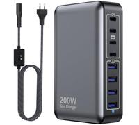 Chargeur USB-C 200 W, hub de Charge Rapide GaN à 8 Ports, Adaptateur PD 65 W pour Ordinateur Portable, Compatible avec MacBook Pro/Air, Dell, Steam Deck, iPhone 16/15/14, Galaxy S24 (Noir)