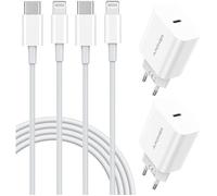 Chargeur USB-C 20W - 123 - 4 Pack - 2 Câbles iPhone 1m - Charge rapide - Compatible iOS