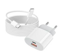 Chargeur USB C, 20W 2 Ports Prise USBC Rapide Secteur Alimentation, Multi Secteur PD+QC Type C Adaptateur avec 2M Cable für Apple iPhone 17/17 Pro/17 Air/17 Pro Max/15/16/16e/16 Plus/16 Pro Max