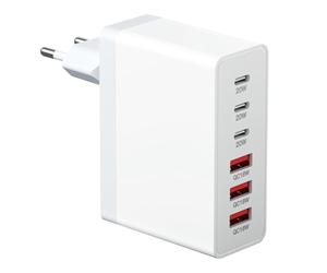 Chargeur USB C 20W, GaN 6 Ports 20W avec 3 Ports USB-c et 3 chargeurs USBA Prise USBC Compatible avec iPhone 11/12/13/14/15/16 Pro Max/Galaxy S24/S23/S22/S21/Google/Tablette