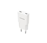 Chargeur USB-C 20W - Nano Cable - 2x USB-C PD - Blanc - 81x36x15 mm - Charge rapide - Protection court-circuit - Voyage