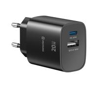 Chargeur USB-C 20W Power Delivery et USB-A Quick Charge 3.0 18W Swissten Noir