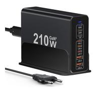 Chargeur USB C, 210W Alimentation USBC 8 Ports GaN PD 3.0 Charge Rapide, USB-C Adaptateur Multi-Chargeur Compatible avec iPhone 12/13/14/15 Series/MacBook Pro/Air/Samsung Galaxy S23/S22/S21(Noir)