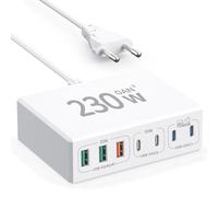 Chargeur USB C 230W Charge Rapide 7 Port Prise Chargeur C et USB A Compatible avec MacBook/iPhone 12/13/14/15/Samsung S24/S23/S22/Google/Tablettes et téléphones (Blanc)
