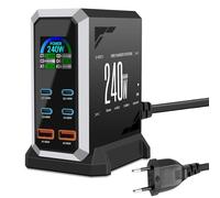 Chargeur USB C 240 W avec 6 ports, GaN 3 USB Chargeur rapide multiple avec 4 ports USB-C et 2 ports USB-A, PD140 W, 65 W, 60 W Power Delivery Station de charge USBC pour MacBook Pro/Air, iPhone, iPad