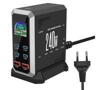 Chargeur USB-C 240 W Multi-USB, 6 Ports Rapides, Station de Charge GaN Power avec 4 Ports USBC et 2 Ports USBA pour MacBook Air, iPad, iPhone 16, 15 Pro, 14, 13, 12, Galaxy S22, S20