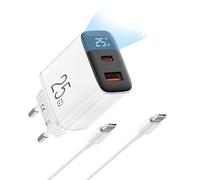 Chargeur USB C 25W - Affichage de Puissance 2 Ports Super Rapide Chargeur Mural USB C Cable 2M pour iPhone 17/16/15, pour Samsang Galaxy, Pad, PixeI, etc