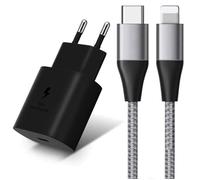 Chargeur USB-C 25W + Câble USB-C vers Lightning 1 Mètre 3A Gris pour iPhone 14 Pro Max, 14 Plus, 14 Pro, 14, 13, 12, 11