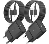 Chargeur USB C 25W Charge Rapide Original pour Samsung Galaxy S25/S24/S23/S22/S21/A56/A55/A54/A53/A52/A36/A35/A34/A33/A26/A16, Pack de 2 Adaptateur Secteur USB Type C Noir avec Câble USB-C de 2m