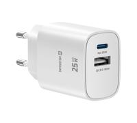 Chargeur secteur 25W USB C PD + USB, compact GaN - Swissten Blanc Swissten