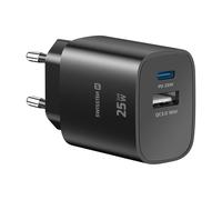 Chargeur secteur 25W USB C PD + USB, compact GaN - Swissten Noir Swissten