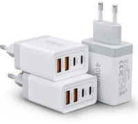 Chargeur Usb C, (3 Pack) 40w 4 Port Prise Usbc Chargeur Rapide, Multiple Secteur Pd+Qc Type C Adaptateur Pour Iphone 16 15 14 13 12 11 Pro Max X Xs Xr 8 7 6s Plus Se, Ipad, Samsung Galaxy S23 A15