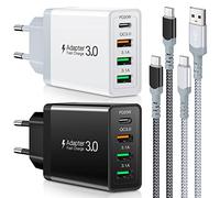 Chargeur USB-C 35W 4 Ports, 2 Blocs de Charge Rapide PD avec 2 Câbles 6,6 Pieds, Compatible Samsung Galaxy S25/S24/S23/S22/S21 ULT/LG/Google Pixel 6/Tablettes, Bloc Mural Compact (Noir & Blanc)