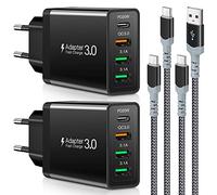 Chargeur USB-C 35W 4 Ports, Charge Rapide PD/QC 3.0 avec 2 Câbles 6,6 Pieds, Compatible Samsung/LG/Google Pixel 6/Tablettes, Bloc Mural Compact -Noir