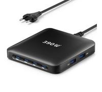 Chargeur USB-C 390W, Chargeur 6 Ports avec 4 USB-C et 2 USB-A, Adaptateur d'alimentation GaN, Compatible avec iPhone 17/16/15/iPad/Galaxy S25/Ordinateur Portable/Tablette
