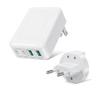 Chargeur USB C, 40 W au total, plat USB, multiple, bloc d'alimentation multi-ports, compatible avec iPhone 12/13/14/15/16 Pro Max, Galaxy S23/S22/Note 10, chargeur de voyage avec UE et US