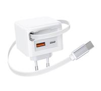 Chargeur USB C 40 W avec câble rétractable, chargeur rapide à 3 ports 30 % | Chargeur portable pour iPhone 17/16/15/14 Pro Max, Galaxy S25/S24/S23, iPad, Switch, téléphones portables, etc