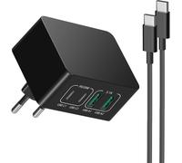Chargeur USB C,40 W QC&PD3.0 Pliable avec câble USB C de 2 m,Adaptateur de Charge Rapide multiport,Prise Murale Compatible avec téléphone Portable,Samsung,Pixel,tablettes,Montre(Noir)