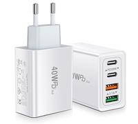 Chargeur USB-C 40W 2-Pack (4 Ports) - PD+QC 3.1A Type C Adaptateur | Acez harge Rapide pour iPhone 17/16/15/14/13, Samsung Galaxy S22/S20/Note20