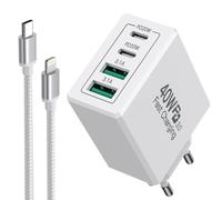 Chargeur USB C,40W 4-Port Multiple Charge PD QC3.0 Type C Adaptateur Rapide pour iPhone 15 Pro max/13/14/12/11,Samsung Galaxy S24/S23/S22/S21/A15,iPad,AirPods,avec 2m Câble USB C