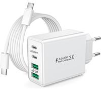 Chargeur Usb C, 40w 4 Port Prise Chargeur Iphone Rapide Multiple Prise Usbc Avec 2m Cable Usb C Pour Iphone 16 15 Pro Max Plus 6e Ipad, Samsung,Adaptateur Secteur Type C Avec Cable C Vers C