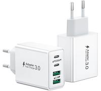 Chargeur Usb C, 40w 4 Port Prise Chargeur Rapide Usb C, 2pack Multiple Secteur Double Pd+Qc 3.1a Type C Adaptateur Pour Iphone 16 15 14 13 12 11 Pro Max 8 7 6s Plus Mini Se, Ipad, Samsung Galaxy