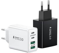 Chargeur Usb C, 40w 4 Port Prise Chargeur Rapide Usb C, 2pack Multiple Secteur Double Pd+Qc 3.1a Type C Adaptateur Pour Iphone 16 15 14 13 12 11 Pro Max 8 7 6s Plus Mini Se, Ipad, Samsung Galaxy