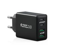 Chargeur USB C, 40W 4 Port Prise Chargeur Rapide USB C, Multiple Secteur Double PD+QC 3.1A Type C Adaptateur pour iPhone 16 15 14 13 12 11 Pro Max X XS XR 8 7 6S Plus Mini SE, iPad, Samsung Galaxy