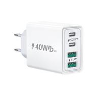 Chargeur USB C, 40W 4 Port Prise USBC Chargeur Rapide iPhone, Multi Secteur Double PD+QC 3.1A Type C Adaptateur pour iPhone 16 15 14 13 12 11 Pro Max X XS XR 8 7 6S Plus Mini SE, iPad,Samsung Galaxy