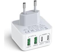 Chargeur USB C, 40W 4 Port Prise USBC Chargeur Rapide Multi Secteur Double Port PD+QC Type C Adaptateur pour Phone, iPad, Samsung