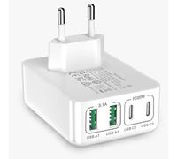 Chargeur USB C 40W, Chargeur Plat à 4 Ports Multiples PD 3.0, Adaptateur d'alimentation à Économie D'espace Compatible avec iPhone 16/15/14/13/12, Samsung S25/S24/S23/S22, Pixel, Tablettes