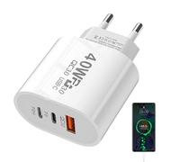 Chargeur USB C 40W Rapide, Chargeur Rapide Double PD QC3.0 Triple Port ChargeurPrise Type C Adaptateur Secteur, Portable Prise Type C Adaptateur Secteur pour Smartphone, Lecteur Électrique
