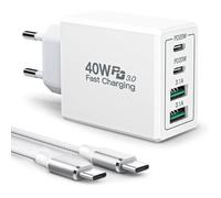 Chargeur USB C, 40W USBC Chargeur Rapide iPhone Charge et 2M Cable USB C Prise Universel pour iPhone ,Samsung Galaxy ,iPad,AirPods