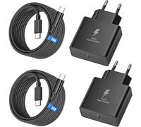 Chargeur USB C 45W Con 3M Nylon Cable USB C Charge Rapida 2Pack, Chargeur Charge Rapide pour Galaxy S26 Ultra/ S26/ S25/ S24/S23/S22/A56/A55/A54/A15/A14, Prise USB C Chargeur Rapide