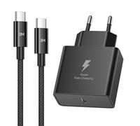 Chargeur USB C 45W Con 3M Nylon Cable USB C Charge Rapida, Chargeur Charge Rapide pour Galaxy S26 Ultra/ S26/ S25/ S24/S23/S22/A73/A57 A56/A55/A54/A15/A14, Prise USB C Chargeur Rapide