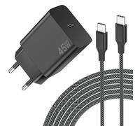 Chargeur USB C 45W pour Samsung, Adaptateur de Charge Rapide Compatible pour Galaxy S25/S24/S23/S22/A54/A34/A53, pour iPhone 17/16/15 avec Câble Tressé de 2M(Noir)