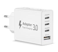 Chargeur USB C 50W, 4 Port Prise USB Multiple Prise USBC Aadaptateur Secteur USB C Chargeur Type C Charge Rapide Alimentation pour iPhone 17/16/15/14/13/12/11/SE/8Plus Mini,iPad,Samsung Galaxy S25/S24
